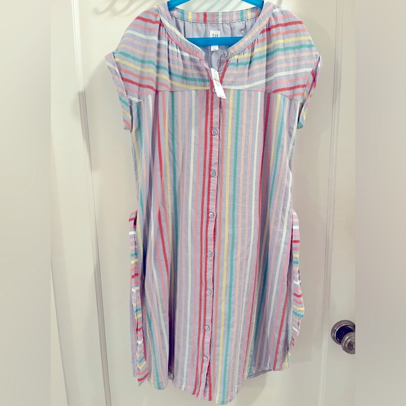 NWT Cotton Gap Kids XXL Lilac Striped Shirt Dress - Picture 4 of 6